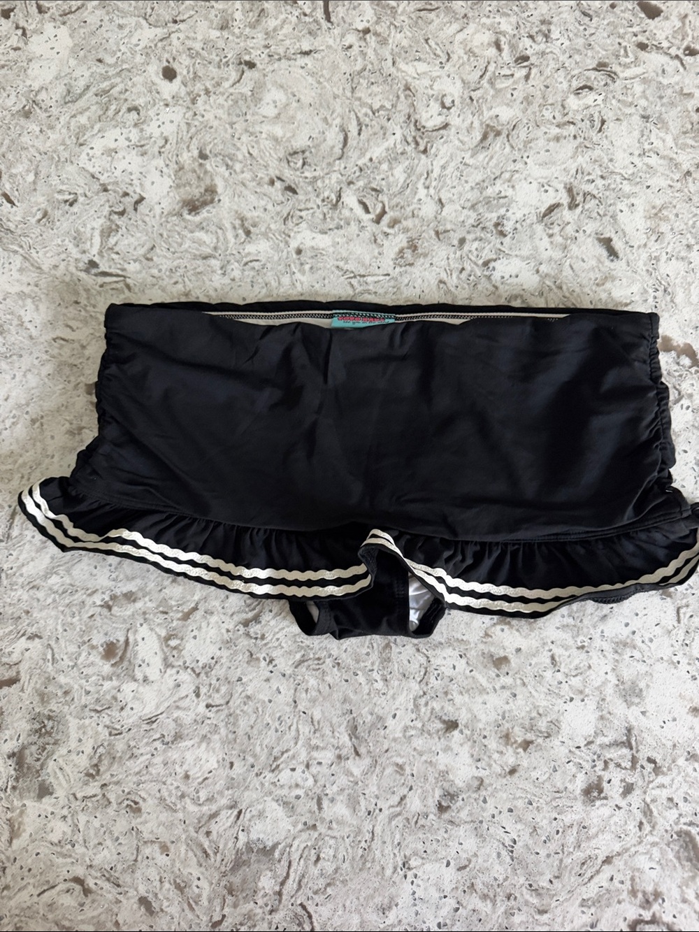 Fofo Rave Black Ruffled Swim Skirt with White Trim